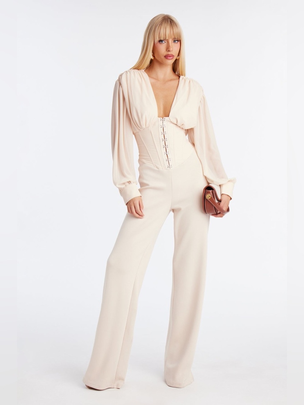NWT Fashion Nova Cream Corset Jumpsuit size M